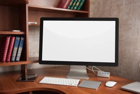 Computer display with blank white screen Stock Photos