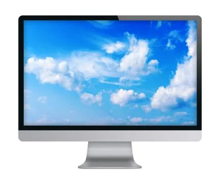 Computer display with blue sky and beautiful clouds on screen. Stock-Illustration