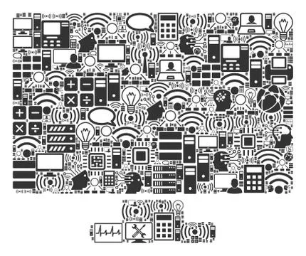 Computer Display Collage Icon for BigData and Computing Stock Illustration