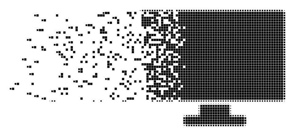 Computer Display Disintegrating Pixel Icon Stock Illustration