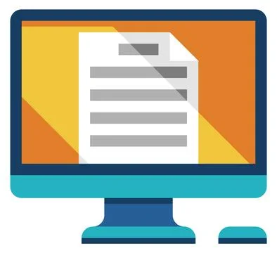 Computer display with document icon. Desktop screen symbol Illustrazione stock