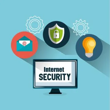 Computer display with internet security icons 스톡 일러스트