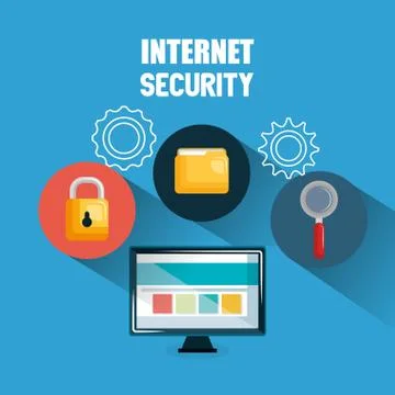Computer display with internet security icons Ilustración de archivo