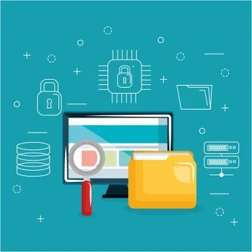 Computer display with internet security icons Stock Illustration