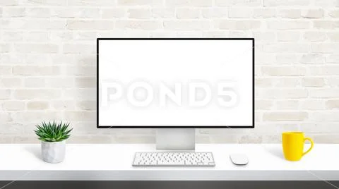 Computer display with isolated, blank, white screen for web site presentation PSD Template