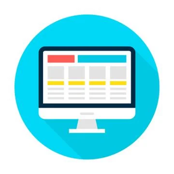 Computer Display Landing Page Flat Circle Icon Stock Illustration