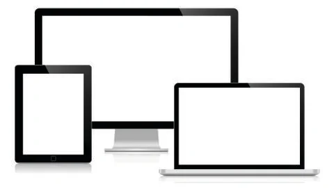 Computer display, laptop and tablet. Isolated on a white background Stock Illustration