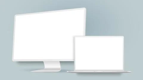 Computer display with laptop clay mockup Stock Illustration