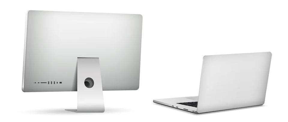Computer display with laptop rear view isolated Stock Illustration