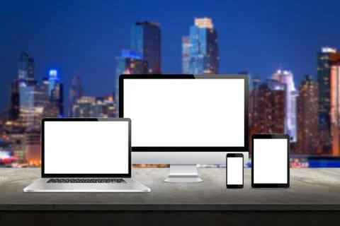 Computer display, laptop, tablet and smart phone Stock Photos