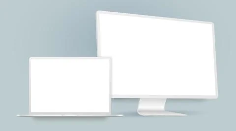 Computer display with laptop in white color Stock Illustration