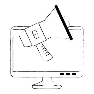 Computer display with megaphone sound Stock Illustration