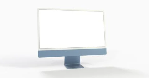 A computer display mock-up with a blank white screen. The stylish desktop com Stock Illustration