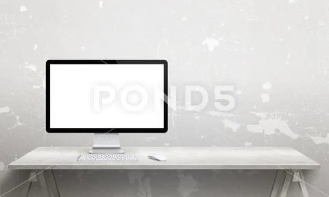 Computer display mockup on office desk PSD Template