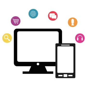 Computer display with multimedia apps Stock Illustration