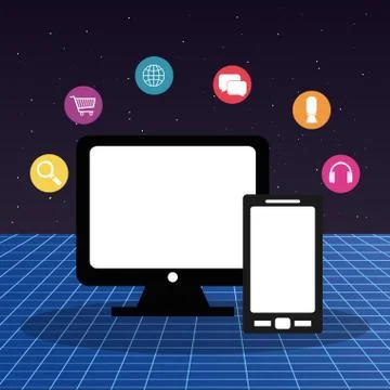 Computer display with multimedia apps Stockillustratie