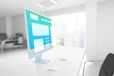 Computer display on an office desk with a hovering web page or app layout Stock Illustration