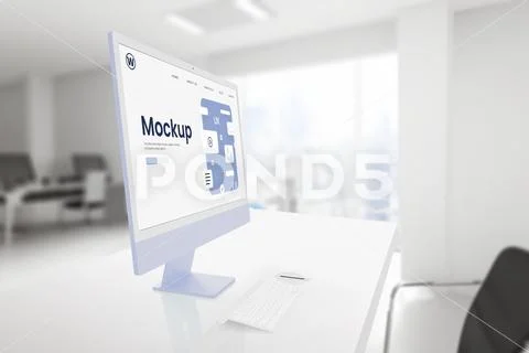 Computer display on office desk mockup PSD Template