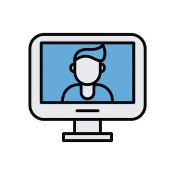 Computer display with person line and fill style icon Stockillustratie