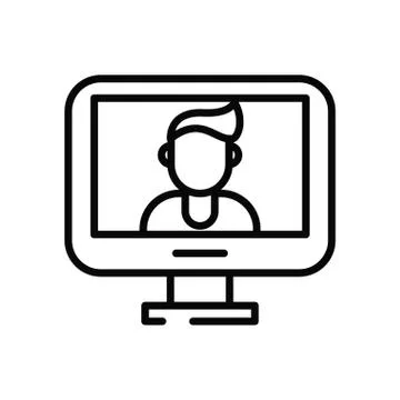 Computer display with person line style icon Stockillustratie