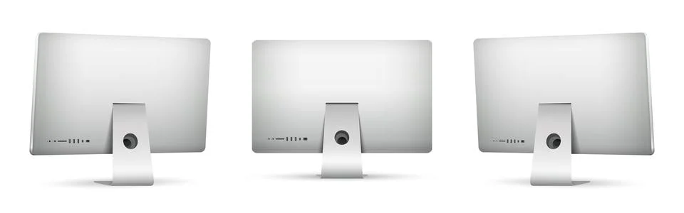 Computer display rear view on three sides isolated on white background Illustrazione stock