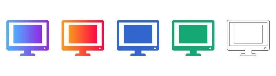 Computer Display Screen Icon Set Stock Illustration
