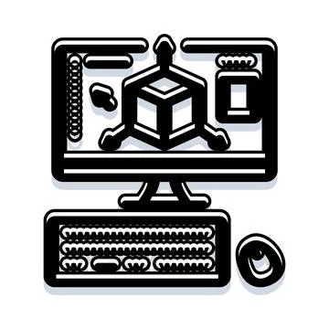Computer display showing 3d modeling and design software Stockillustratie