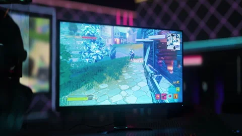 Computer Display Shows Streamer Playing Battle Royale First Person Shooter Game Stock Footage 245225510