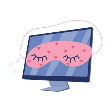 Computer display sleeping with mask on screen flat vector illustration isolated. イラスト素材
