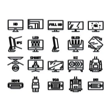 Computer display technology icons set creating a modern interface Ilustração Stock