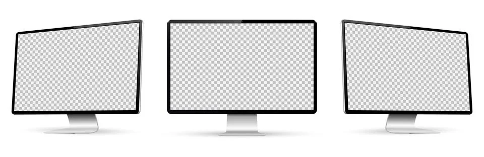 Computer display on three sides with with empty screen. Realistic computer sc Illustrazione stock