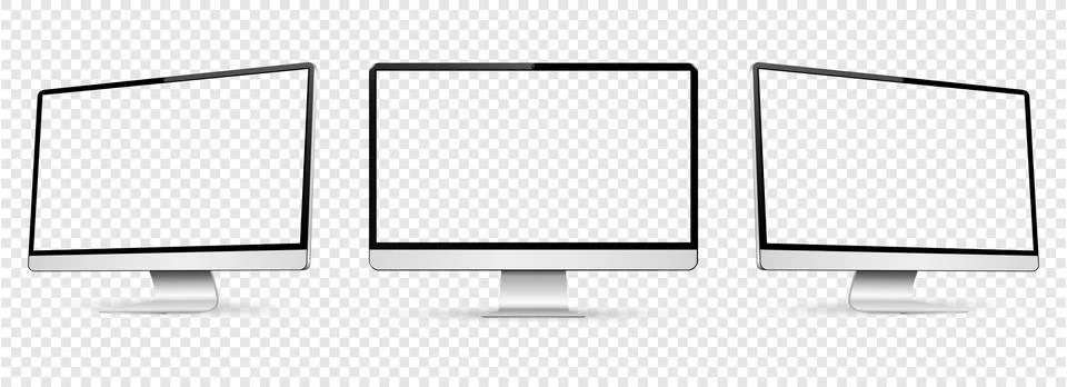 Computer display on three sides with transparent screen. Realistic computer.. Illustrazione stock