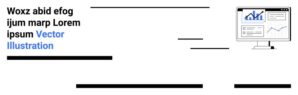 Computer Displaying Analytics Graph with Placeholder Text for Web Design Stock Illustration