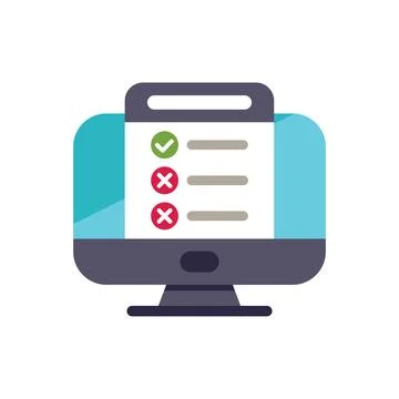 Computer displaying checklist with checked boxes for online survey or exam Stock Illustration