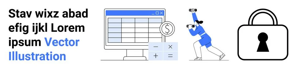 Computer displaying data chart, individual in blue blazer using a telescope,  Stock Illustration