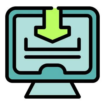 Computer displaying a downloading file with a green arrow Stock Illustration
