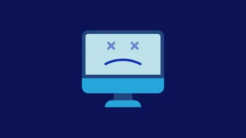 Computer displaying error emoji face animation isolated on blue background Vidéo 336945358