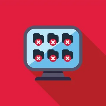 Computer displaying folders with errors on screen Stock Illustration