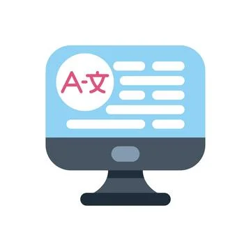 Computer displaying language translation software interface icon Stock Illustration
