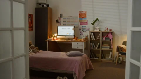 Computer Displaying Online Geometry Quiz in Student Bedroom Stock Footage 340780146