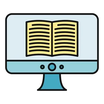 Computer displaying open book online education e learning Illustrazione stock