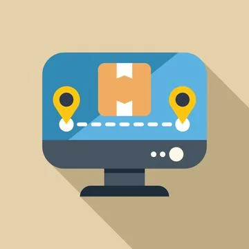Computer displaying parcel tracking on map with location pins Stock Illustration