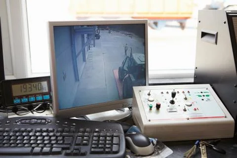 Computer displaying security camera Stock Photos