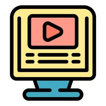 Computer displaying video streaming platform interface with play button icon Illustrazione stock