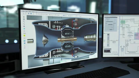 Computer Displays Machinery Engineering Program Designing Turbine Mechanisms 動画素材 223394058