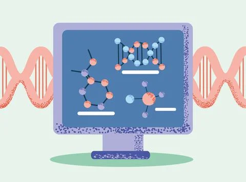Computer dna genetic study Illustrazione stock