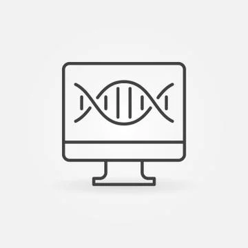 Computer with DNA outline vector icon. PC with DNA sign Stock Illustration