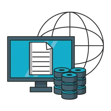 Computer with document and database Stock Illustration