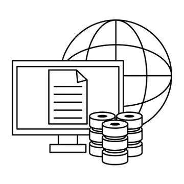 Computer with document and database Illustrazione stock