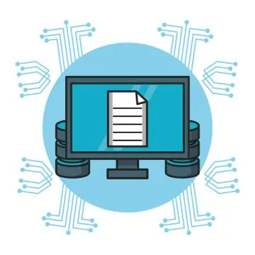 Computer with document and database Stock-Illustration